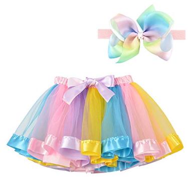 Imagem de BGFKS Conjunto de saia tutu arco-íris em camadas de tule para bebês recém-nascidas, 1º aniversário, conjunto de roupa fotográfica., Arco-íris claro, 0-24 Months