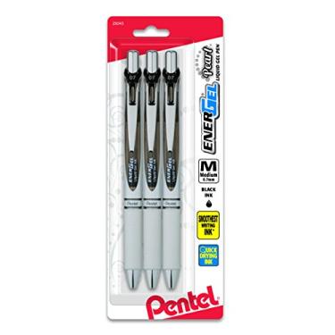 Imagem de Caneta de gel retrátil EnerGel Pearl, (0,7 mm) ponta de metal, ponta média, destaque, tinta preta 3-PK