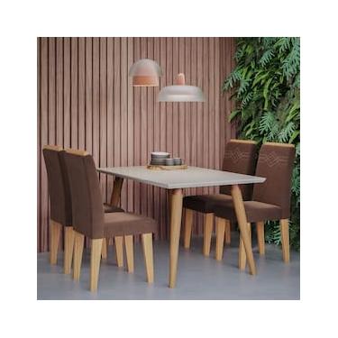 Imagem de Mesa de Jantar Cimol Isis com 4 Cadeiras - Madeira/Off White/Nature/Chocolate