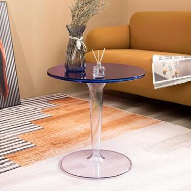 Imagem de Mesa lateral mesa de borda acrílica nórdica simples mesa de chá transparente varanda pequena mesa redonda mesa de canto criativa mesa de centro moderna pequena mesa de centro para sala de estar (cor: bancada azul)