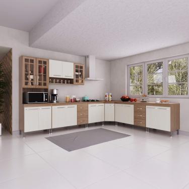 Cozinha Completa Sophie Viena Modulada 5 Peças 340 Cm 12 Portas 3 Gavetas  Com Tampo Branco em Promoção na Americanas