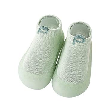 Imagem de Macacão infantil para meninos e meninas meias infantis de lã quente meias de chão antiderrapantes para bebês sapatos de caminhada, Verde, 9-12 Months Infant
