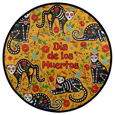 Imagem de Dinarno Tapete de área redonda de flores de gato colorido durável macio tapete redondo lavável tapete redondo antiderrapante tapete para quarto, sala de estar, cozinha, banheiro, decoração de pátio, tapete circular