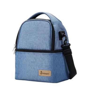Imagem de Mochila térmica isolada para leite materno, bolsa elétrica para bomba de mama, 2 compartimentos, bolsa para garrafa de bebê, lancheira para amamentação, mãe, azul
