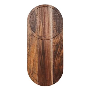 Imagem de Espaçoso Tábuas de charcutaria de acácia Prato gourmet de pedra ardósia para servir queijo, charcutaria, sushi, aperitivos, bife Multifuncional