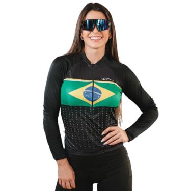 Imagem de Camisa de Ciclismo Feminina Manga Longa Brasil Points Proteção UV Slim Confortável Pro Bike (BR, Alfa, P, Regular, Brasil Points)