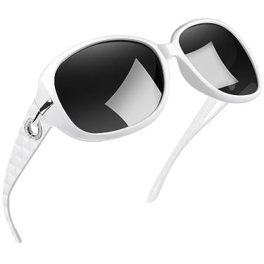 Imagem de Óculos de Sol Feminino, Joopin Óculos de Sol Polarizado Proteção UV, Óculos Escuros para Mulheres, Óculos Escuros Borboleta, Óculos de Sol Brilhantes de Rhinestone (Lente Preta/Quadro Branco)