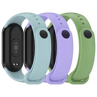 Imagem de AWINNER Pulseiras compatíveis com Xiaomi Mi Band 8 Smartwatch pulseiras de substituição acessórios pulseiras para Mi 8 (verde/ciano/roxo