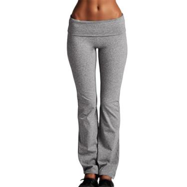 Imagem de Calça flare feminina plus size cintura alta bootcut calça jeans de algodão para ioga confortável, Cinza, GG