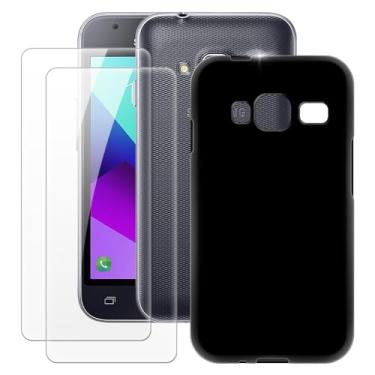 Imagem de MILEGOO Capa para Samsung Galaxy J1 Mini Prime + 2 peças protetoras de tela de vidro temperado, capa ultrafina de silicone TPU macio à prova de choque para Samsung Galaxy V2 (4 polegadas) preta