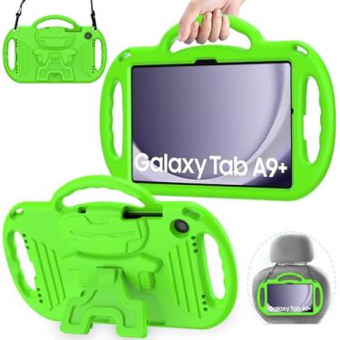 Imagem de AVAWO Capa infantil para Samsung Galaxy Tab A9+/A9 Plus 28 cm 2023, com alça, alça leve à prova de choque com suporte, modelo 2023 (SM-X210/X216/X218) com cordão, verde
