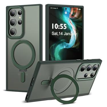 Imagem de SKYLMW Capa para Samsung Galaxy S24 Ultra com suporte magnético de anel invisível, compatível com MagSafe, capa de telefone transparente fosca S ultra protetora militar para homens e mulheres, verde
