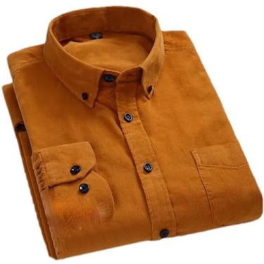Imagem de Camisa masculina casual de algodão quente de veludo cotelê de manga comprida e gola de botão para outono/inverno, G703, G