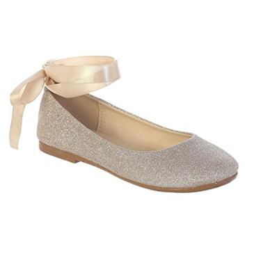 Imagem de iGirlDress Sapatilha bailarina com fita de glitter para meninas 9 crianças - 5 crianças, Ouro rosa, 1 Little Kid