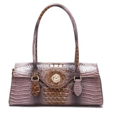 Imagem de Makcr Joacbv Bolsa feminina de couro com alça superior com estampa de crocodilo de alto valor, Shell Plus Brown, 11.9