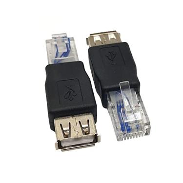 Imagem de Haokiang (Pacote com 2) Adaptador USB-RJ45, USB2.0 A fêmea para RJ45 Ethernet macho AF-8P8C, Adaptador de Rede USB