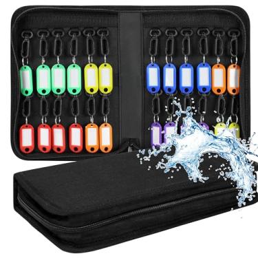 Imagem de WEWORTH Capa de chave portátil com zíper, organizador impermeável para chaves com 24 ganchos e etiquetas, armazenamento portátil de chaves para gerenciamento de aluguel, vendas de imóveis, executivos