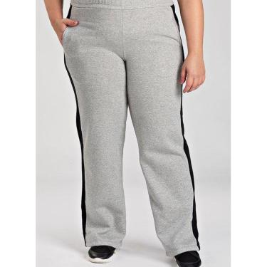 Imagem de Calça Feminina Plus Size Wed Leg Moletom Faixa Lateral Cós com Elástico Bolsos Funcionais - Serena-Feminino
