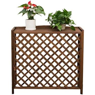 Imagem de Suporte para plantas de varanda ao ar livre Suporte para vaso de flores de madeira para quintal de varanda de jardim Capa de ar condicionado escondida Suporte de flores Prateleira de armazen