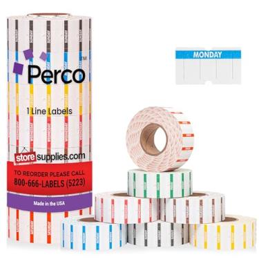 Imagem de Perco 1 linha de etiquetas do dia da semana - 7 rolos, etiquetas de datação em branco para armas Perco 1 linha de preço e data (semana inteira - 1 manga, 1 etiqueta de linha)