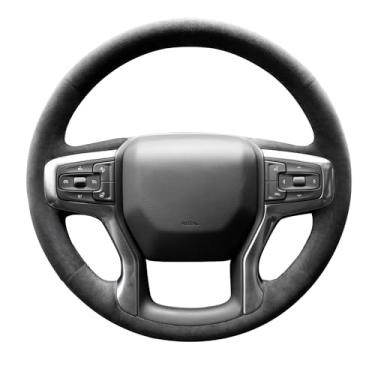 Imagem de Alfanxi Capa de volante Alcantara costurada à mão compatível com Chevrolet Chevy Silverado 1500 2019-2023 (sem listras)