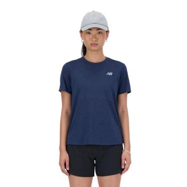 Imagem de New Balance Camiseta feminina de atletismo, Azul-marinho mesclado, GG