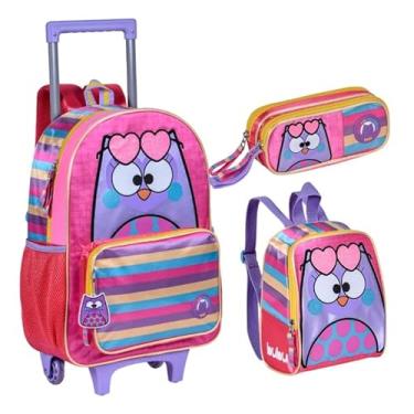 Imagem de Kit Escolar Mochila de Rodinha Lancheira e Estojo Bubu e as Corujinhas BB23154K