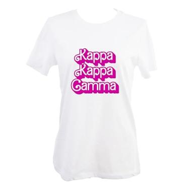 Imagem de Camiseta Kappa Kappa Gamma - ajuste relaxado feminino, camiseta branca, com estampa rosa retrô Dolly Font Kappa Kappa Gamma, Branco, GG