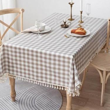 Imagem de Toalha de mesa pequena toalha de mesa retangular mesa de café mesa de jantar tapete de piquenique, cáqui xadrez, 120 * 120cm