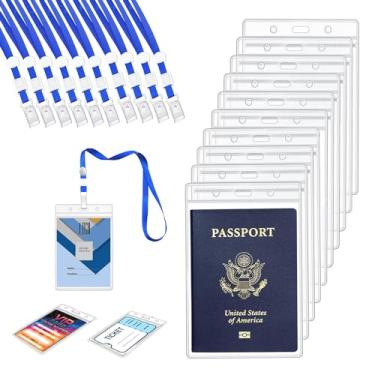 Imagem de BufferABC Porta-crachás de passaporte extragrande de PVC, porta-crachás e credenciais premium de 10 x 15 cm com cordões para passaportes, dinheiro, bilhetes de avião, recibos de cruzeiro e férias