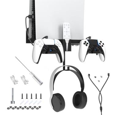 Imagem de PS5 Wall Mount Kit for PS5 Slim & Disc Edition, Steel Wall Hanging Stand,Inlcude 2 Detachable Controller Hanger Brackets for PS5Controllers, Headset Holder,Black