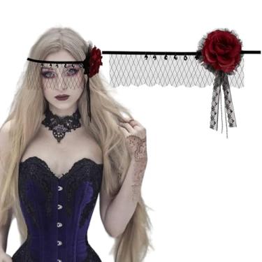 Imagem de Ncozwo Rose Veil Masquerade Mask for Women Sexy Mysterious Headband Eye Mask Cosplay Halloween Costume Ball Headwear Vampire Hair Accessories for Party Make Up Wedding