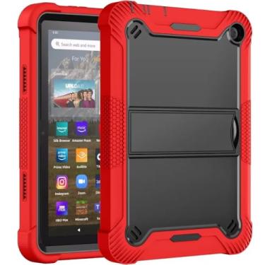 Imagem de Waillynice Capa protetora com suporte para Amazon Kindle Fire 8 HD 8 HD8 Plus 12th 2022 Capa protetora resistente Funda (vermelho, Fire HD 8 2022)