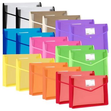 Imagem de YoeeJob Pastas de arquivo de plástico tamanho ofício pasta de documentos expansível com fecho de botão, carteira expansível A4 envelope com bolso para etiqueta, 18 pacotes, várias cores