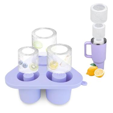 Imagem de Molde de cubo de gelo para Stanley Cup 30 e 1,134 g - Bandeja de gelo cilíndrica para copo Stanley, mantém as bebidas frescas 24H, silicone sem BPA, fácil de remover, 3 tamanhos com tampa e