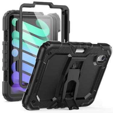 Imagem de Timecity Capa para iPad Mini 6 21.1 cm 2021, iPad Mini 6ª geração: capa protetora robusta à prova de choque com protetor de tela integrado e suporte dobrável, suporte de lápis - preto