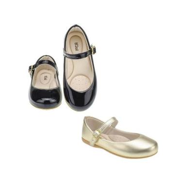 Imagem de Kit 2 pares sapatilha infantil menina b2a kids 9001 preto dourado, 26