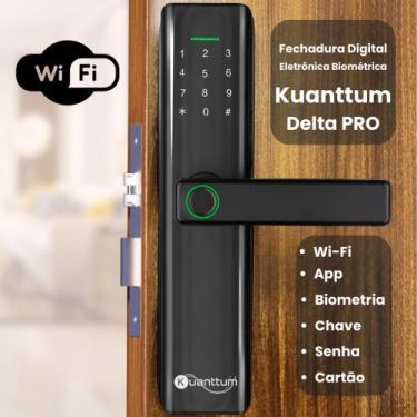 Imagem de Fechadura Eletronica Digital WiFi Com App Tuya Biometria Senha Kuanttu
