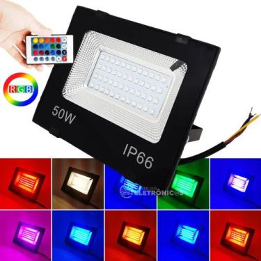 Imagem de Refletor RGB 50W LED Holofote 16 Opções De Cores Com Controle Remoto R