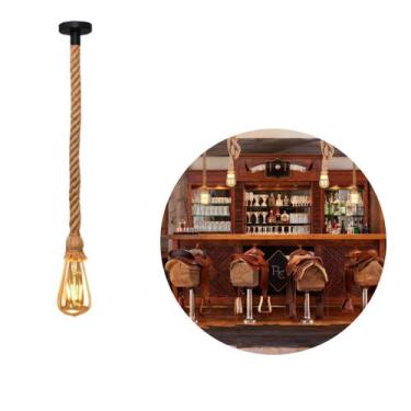 Imagem de Kit Pendente Lustre Luminária Vintage Corda Sisal Retro Rústico De 1M 
