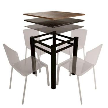 Imagem de Base Quadrada Preta Em Aço Para Mesa De Jantar Vidro Madeira Pedra - M