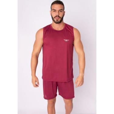 Imagem de Pijama Malha Liso Masculino Adulto Regata e Short - WLS Modas, Vinho, 