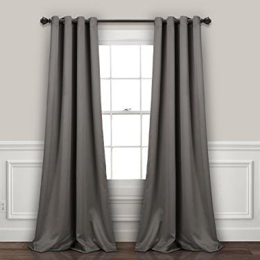 Imagem de Lush Decor, Cortinas cinza escuro - painel com ilhoses com forro blackout isolado, conjunto de janela escurecendo o ambiente (par), 305 cm C