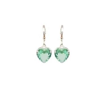Imagem de Brinco Coração Pedra Fusion Cristal Verde Folheado Prata Antialérgico 