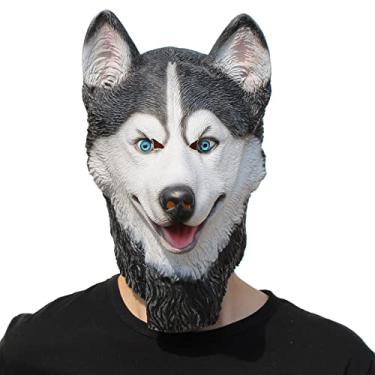 Imagem de PartyHop Husky Máscara de cachorro de látex animal máscara de cabeça inteira fantasia vestido para festa de Halloween Carnaval