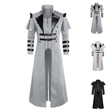 Imagem de FMMOEK Medieval Costumes Steampunk Long Trench Coat Gothic Victorian Vintage Tailcoat Jacket Mens Double Breasted Zipper Coat (2XL, grey)