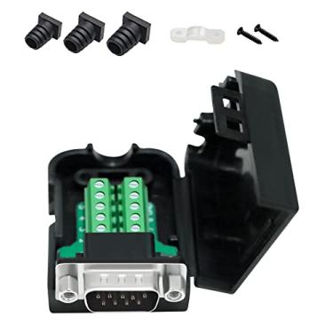 Imagem de DTech Conector de breakout DB9, kit de conector macho RS232 adaptador serial placa de módulo sem solda DB-9 com bloco de terminais, caixa, porcas e tubos de cauda (DB9 macho + porcas)