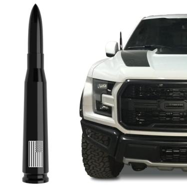 Imagem de Antena Bala Bandeira Americana 50 Cal para Ford F150 F250 F350 Super Duty Ford Raptor Bronco Caminhão - Anti-roubo, GM Chevy Silverado 1500 2500 3500 Acessórios de caminhão de substituição curtos