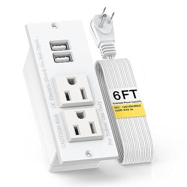 Imagem de Faixa de energia para proteção contra surtos embutida com ilhós de energia de mesa com 2 soquetes 2 portas de carregamento USB com cabo de alimentação de extensão de 6,56 pés, plugue plano (branco)