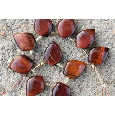 Imagem de 10 peças de contas de pedra preciosa de folha de tigre vermelho liso 5 x 11 x 15 mm aprox.